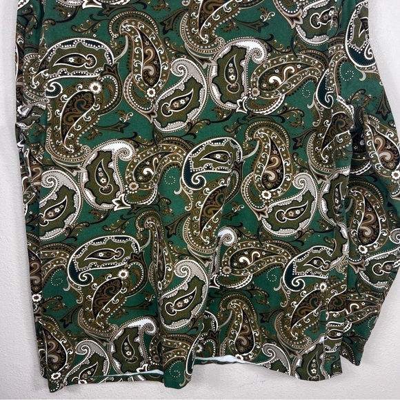 LARGE KIM ROGERS GREEN BEIGE PAISLEY  TOP STRETCH CASUAL  BOHO ELEGANT - Picture 4 of 10